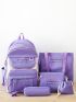 5pcs Colorblock Letter Print Functional Backpack Set