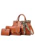 3pcs Crocodile Embossed Twilly Scarf Decor Tote Bag Set, Best Work Bag For Women