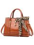 3pcs Crocodile Embossed Twilly Scarf Decor Tote Bag Set, Best Work Bag For Women