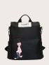 Letter Patch Pocket Front Backpack With Cartoon Bag Charm