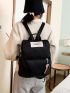 Letter Patch Pocket Front Backpack With Cartoon Bag Charm