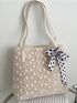 Floral Pattern Bow Decor Straw Bag