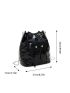 Geometric Embossed Zip Front Drawstring Design Bucket Bag