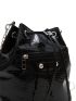 Geometric Embossed Zip Front Drawstring Design Bucket Bag