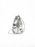 Geometric Embossed Zip Front Drawstring Design Bucket Bag