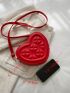 Mini Neon Red Geometric Embossed Heart Shape Novelty Bag