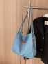 Letter Graphic Denim Shopper Bag