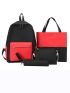 4Pcs Two Tone Pocket Front Backpack Set