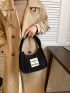 Letter Patch Corduroy Hobo Bag