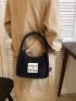 Letter Patch Corduroy Hobo Bag