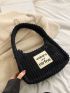 Letter Patch Corduroy Hobo Bag