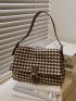 Buckle Decor Houndstooth Pattern Messenger Bag