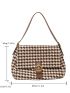 Buckle Decor Houndstooth Pattern Messenger Bag