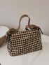 Buckle Decor Houndstooth Pattern Messenger Bag