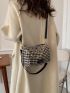 Houndstooth Pattern Chain Hobo Bag