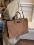 Letter Patch Decor Corduroy Top Handle Bag