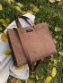 Letter Patch Decor Corduroy Top Handle Bag