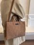 Letter Patch Decor Corduroy Top Handle Bag