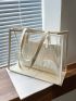 Clear Letter Graphic Shoulder Tote Bag With Inner Pouch