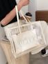 Clear Letter Graphic Shoulder Tote Bag With Inner Pouch