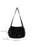 Drawstring Detail Large Capacity Crossbody Bag With Bag Charm