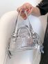 Metallic Letter Graphic Drawstring Design Bucket Bag