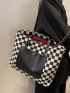 Checkered Pattern Shoulder Tote Bag