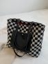 Checkered Pattern Shoulder Tote Bag