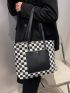 Checkered Pattern Shoulder Tote Bag