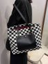 Checkered Pattern Shoulder Tote Bag