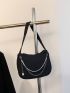 Rhinestone & Chain Decor Hobo Bag Black