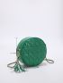 Mini Tassel Decor Quilted Circle Bag