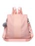 Two Tone Functional Backpack With Pom Pom Charm