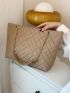 Quilted Detail Tote Bag, Elegant Large Artificial Leather Handbag, Women's Stylish Chain Shoulder Bag