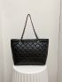 Quilted & Heart Pattern Grommet Eyelet Shoulder Tote Bag