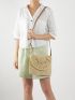 Floral Pattern Flap Straw Bag