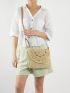 Floral Pattern Flap Straw Bag