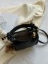 Mini Textured Letter Print Hobo Bag With Bag Charm