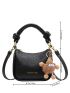 Mini Textured Letter Print Hobo Bag With Bag Charm