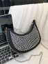 Studded Decor Chain Hobo Bag