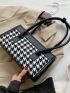 Houndstooth Letter Print Square Bag