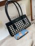 Houndstooth Letter Print Square Bag