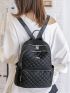 Quilted Pattern Metal Decor Functional Backpack