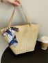 Twilly Scarf Decor Contrast Binding Straw Bag