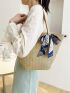 Twilly Scarf Decor Contrast Binding Straw Bag