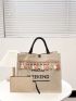 2pcs Letter Print Random Tassel Decor Tote Bag Set