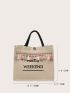 2pcs Letter Print Random Tassel Decor Tote Bag Set