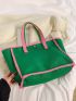 Contrast Binding Shoulder Tote Bag