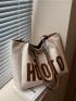 Letter Graphic Shoulder Tote Bag