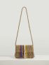 VCAY Color Block Tassel Decor Flap Straw Bag